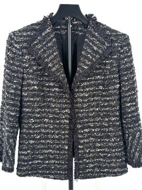 Lafayette 148 New York Tweed Blazer Jacket Wool Blend 3/4 Bell Sleeve Size 4